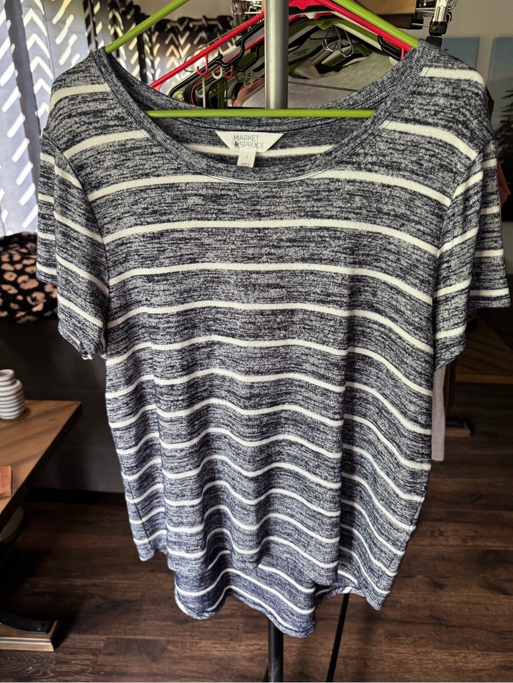Market & Spruce Navy and White Striped Short Sleeve Tee